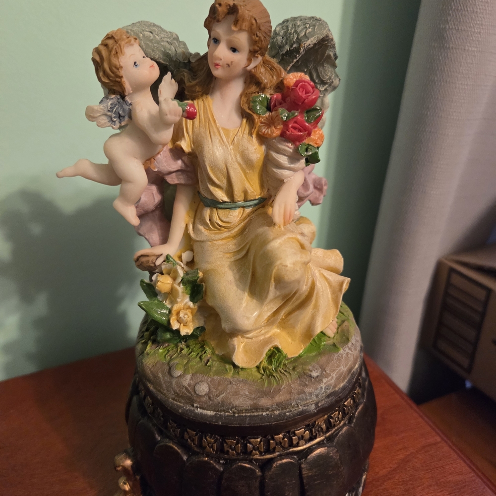 Elegant Angel and Cherub Figurine with Floral Accents